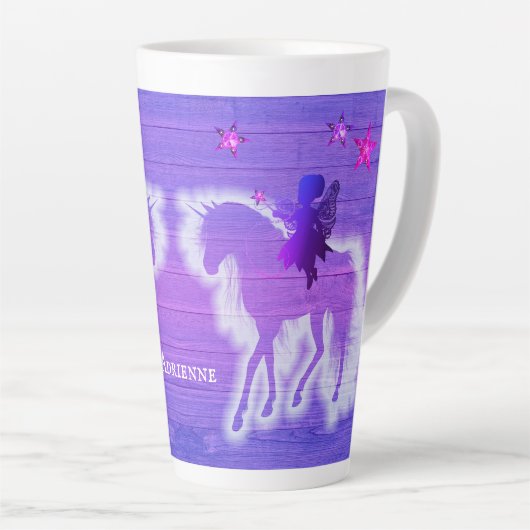 Magische Unicorn Silhouette Blue Pink, speciaal ge Latte Mok (Rechterhoek)