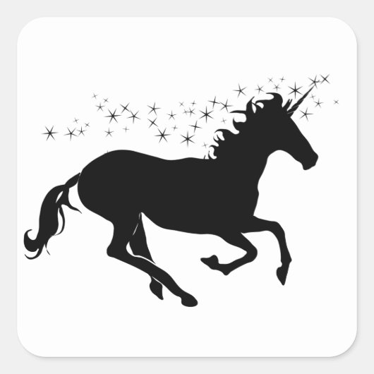 Magische Unicorn Silhouette Elegant Black op wit Vierkante Sticker (Voorkant)