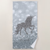 Magische Unicorn, Silver Glitter Bokeh-Personalize Strandlaken (Voorkant)