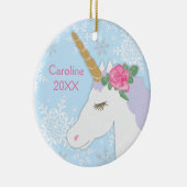 Magische unicorn Silver Glitter Snowflakes Keramisch Ornament (Rechts)