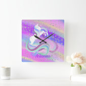 Magische Unicorn Silver Stars Vierkante Klok (Huis)