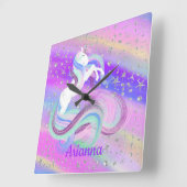 Magische Unicorn Silver Stars Vierkante Klok (Hoek)