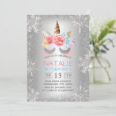 Magische unicorn Silver Winter Snowflakes Birthday Kaart (Staand voorkant)