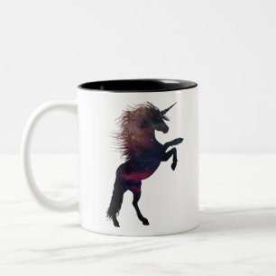 Magische Unicorn Space Nebula Tweekleurige Koffiemok