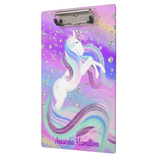 Magische unicorn Sparkly Silver Stars Klembord (Links)