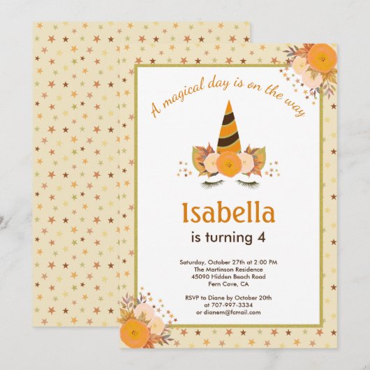 Magische Unicorn Star Herfst Halloween Birthday Pa Kaart (Voorkant / Achterkant)