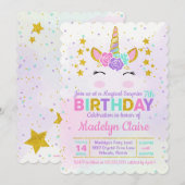 Magische Unicorn Surprise Birthday Party Invitatio Kaart (Voorkant / Achterkant)