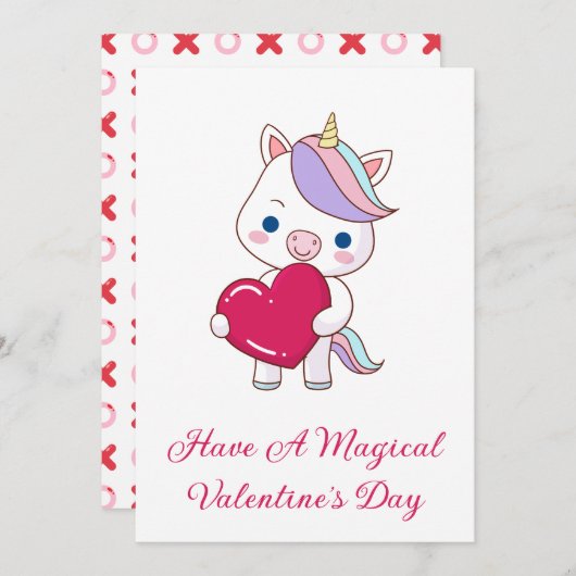 Magische Unicorn Valentijnsdag Feestdagenkaart (Voorkant / Achterkant)