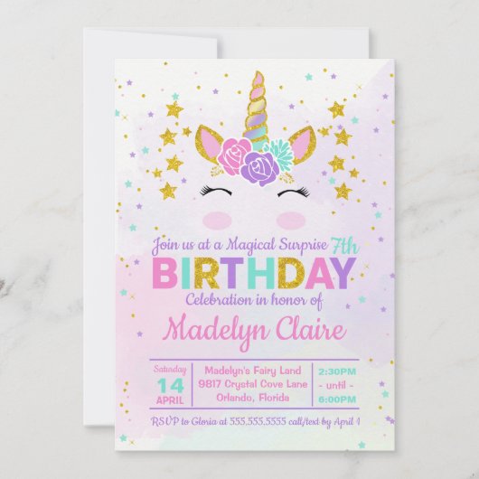 Magische Unicorn Verrassing Verjaardag Uitnodiging (Voorkant)