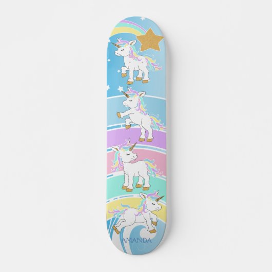 Magische Unicorns - Blauw Persoonlijk Skateboard (Voorkant)