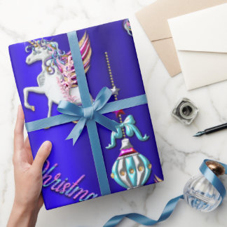 Magische Unicorns Dark Blue Kerstmis Cadeaupapier