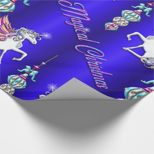 Magische Unicorns Dark Blue Kerstmis Cadeaupapier (Hoek)