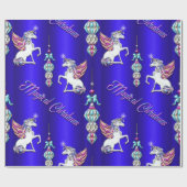 Magische Unicorns Dark Blue Kerstmis Cadeaupapier (Vlak)