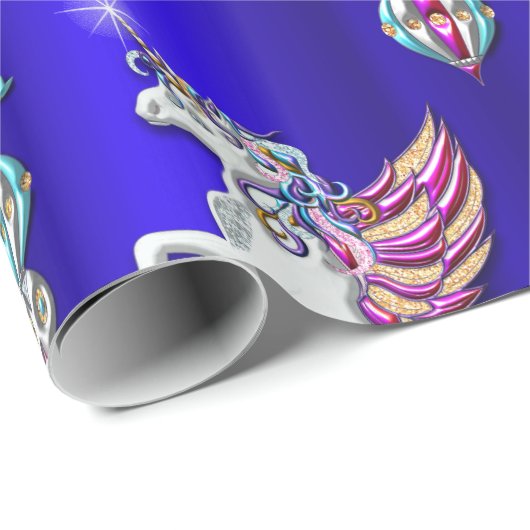 Magische Unicorns Dark Blue Kerstmis Cadeaupapier (Rol Hoek)