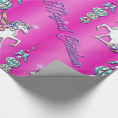 Magische Unicorns en kerstdecoraties Roze Cadeaupapier (Hoek)