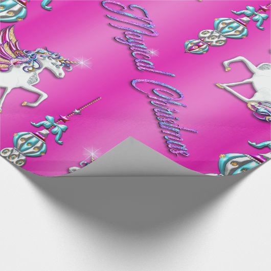 Magische Unicorns en kerstdecoraties Roze Cadeaupapier (Hoek)