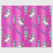 Magische Unicorns en kerstdecoraties Roze Cadeaupapier (Vlak)