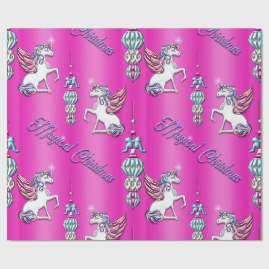 Magische Unicorns en kerstdecoraties Roze Cadeaupapier (Vlak)
