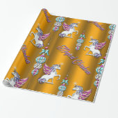 Magische Unicorns Golden Kerstmis Cadeaupapier (Uitgerold)