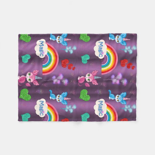 Magische Unicorns Paars Fleece Deken (Voorkant (Horizontaal))