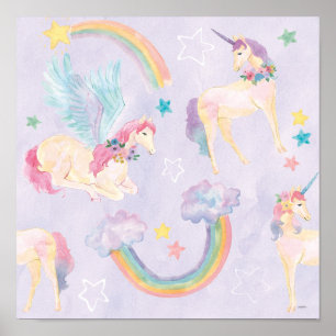 Magische Unicorns Patroon Poster