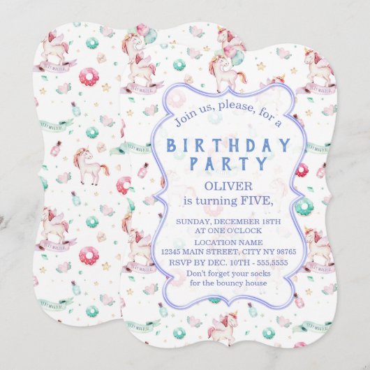 Magische Unicorns van Birthday Party Kaart (Voorkant / Achterkant)