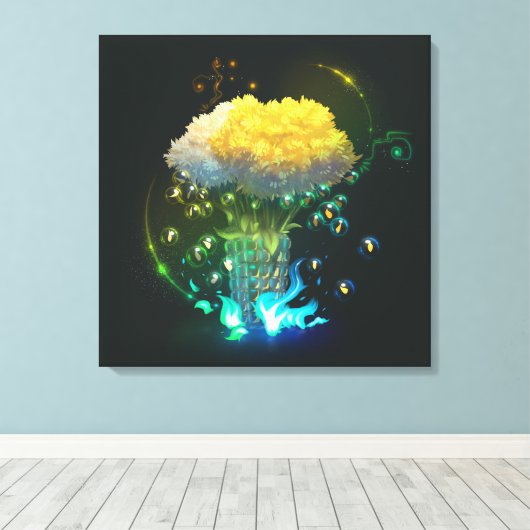 Magische vaas met bloemen Stretched Canvas Print (Insitu (Houten vloer))
