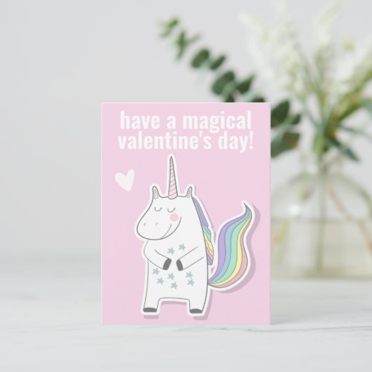 Magische Valentijnsdag - Kute Kinder Unicorn Briefkaart (Staand voorkant)