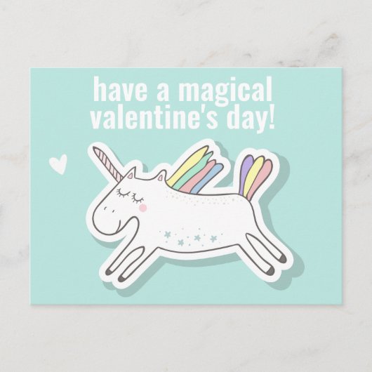 Magische Valentijnsdag - Kute Kinder Unicorn Postc Briefkaart (Voorkant)