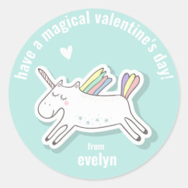Magische Valentijnsdag - Kute Kinder Unicorn Ronde Sticker