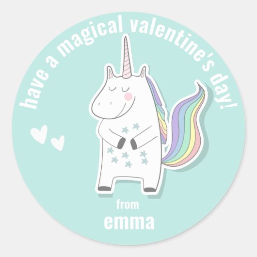 Magische Valentijnsdag - Kute Kinder Unicorn Ronde Sticker (Voorkant)