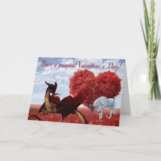 Magische Valentijnsdag Unicorn en Dragon Kaart (Voorkant)