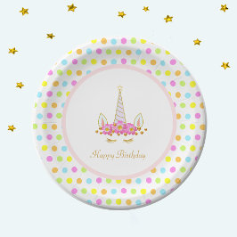 Magische Verjaardag Eenhoorn & kleurrijke Confetti Papieren Bordje
