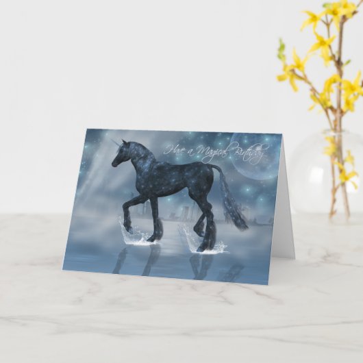 magische verjaardag Kaart met eenhoorn (Gele Bloem)