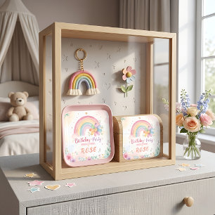 Magische Verjaardag met Regenboog Vierkante Sticker