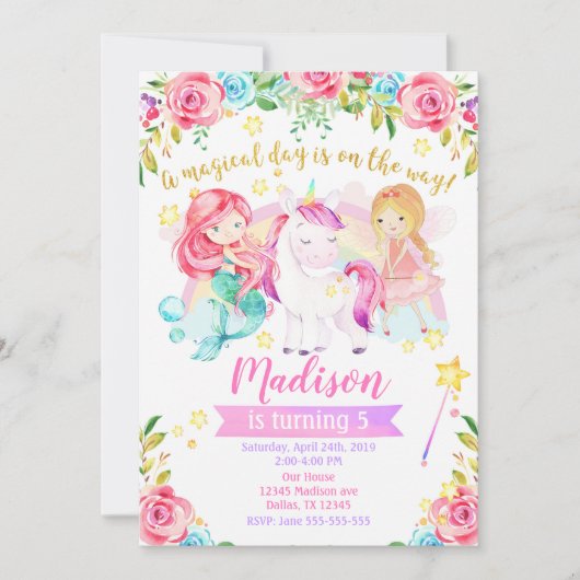 Magische Verjaardag Uitnodiging Eenhoorn Sprookje  (Voorkant)