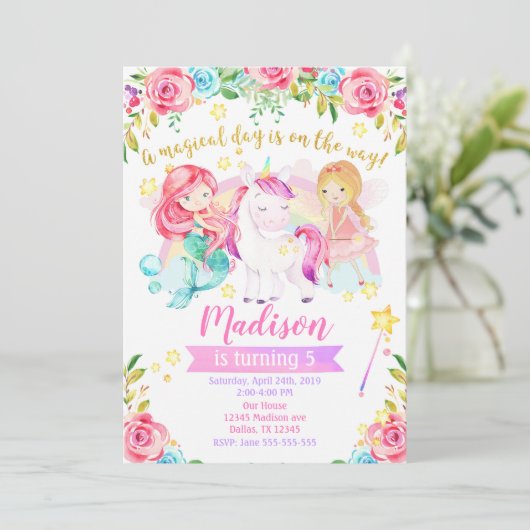 Magische Verjaardag Uitnodiging Eenhoorn Sprookje  (Staand voorkant)