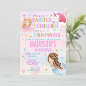 Magische Verjaardag Uitnodiging Zeemeermin Eenhoor (Staand voorkant)