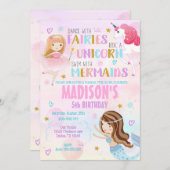 Magische Verjaardag Uitnodiging Zeemeermin Eenhoor (Voorkant / Achterkant)