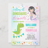 Magische verjaardagsuitnodiging zeemeermin en dino kaart (Voorkant)