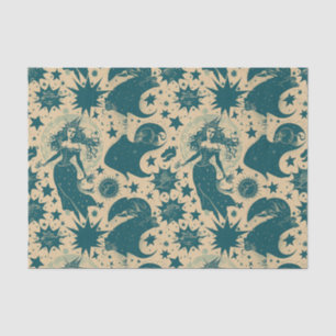 Magische Vintage Heks met Sterren Decoupage Papier