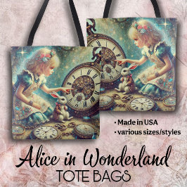 Magische Vintage Klokken Alice en Witte Konijn Tote Bag