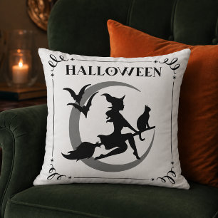 Magische Vliegende Heks Halloween Typografie Kussen