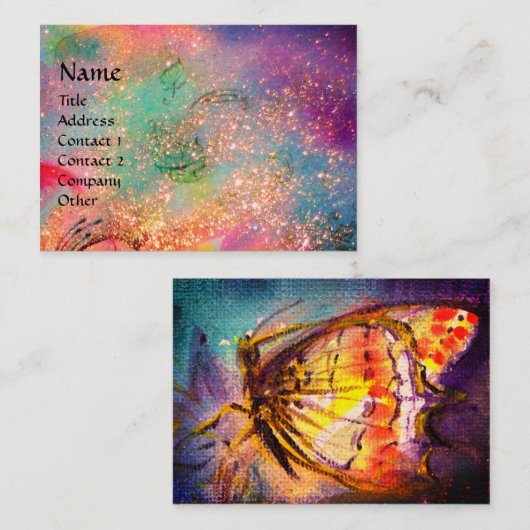 MAGISCHE VLINDER Blauw Groen Geel Goud Sparkles Visitekaartje (Voorkant / Achterkant)