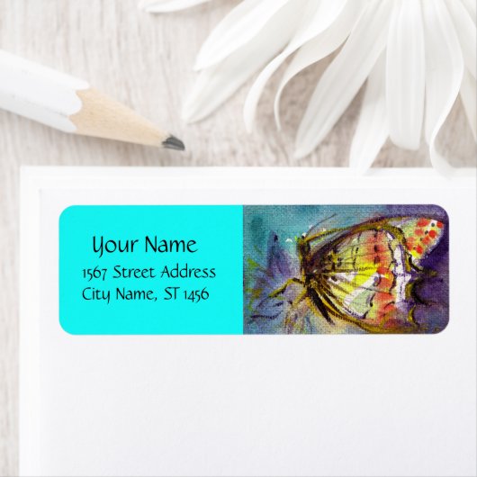 MAGISCHE VLINDER Paars Aqua Blauw Turquoise Etiket (Insitu)