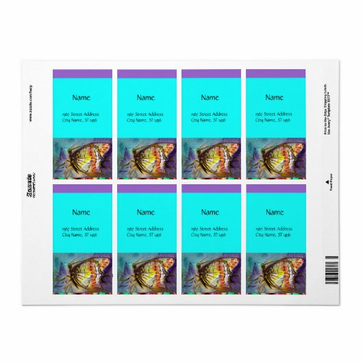 MAGISCHE VLINDER Paars Aqua Blauw Turquoise Etiket (Full Sheet)