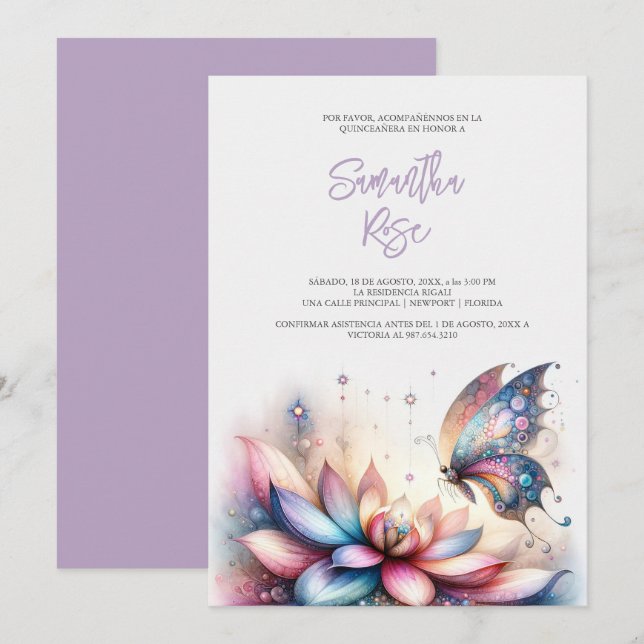 Magische Vlinder Paarse Quinceanera (Voorkant / Achterkant)