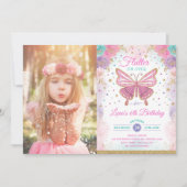 Magische vlinder roze Paars goudfeest Kaart (Voorkant)