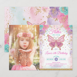 Magische vlinder roze Paars goudfeest Kaart