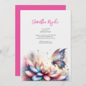 Magische Vlinder Uitnodigingen Meisje's 5e verjaar (Voorkant / Achterkant)